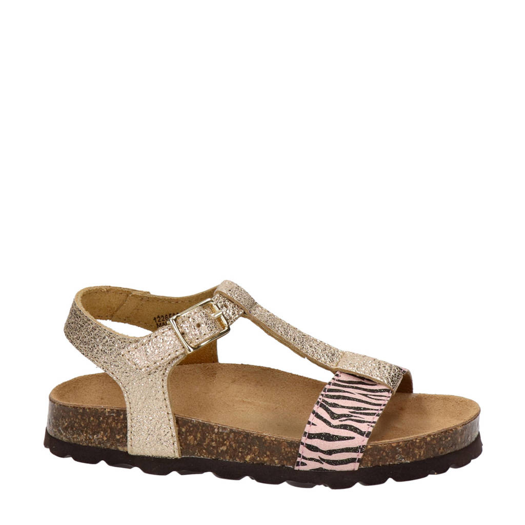 Gouden meisjes Kipling sandalen van imitatieleer met gesp en zebraprint