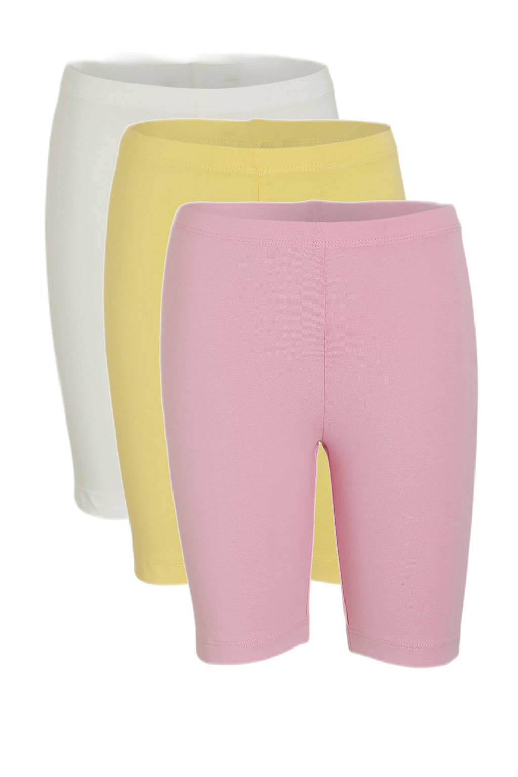 Set van 3 wit, roze en gele meisjes C&A cycling short van stretchkatoen met elastische tailleband