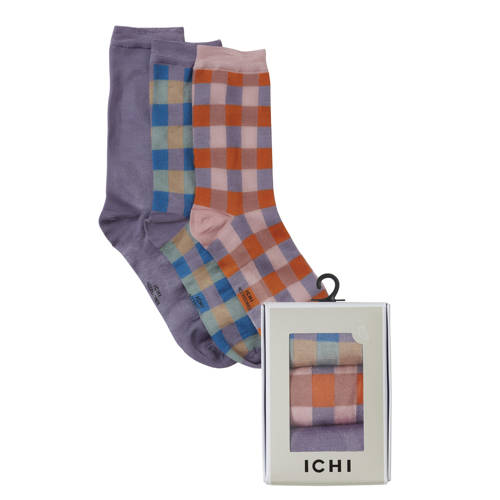 ICHI giftbox geruite sokken IAVANJAN - set van 3 multi