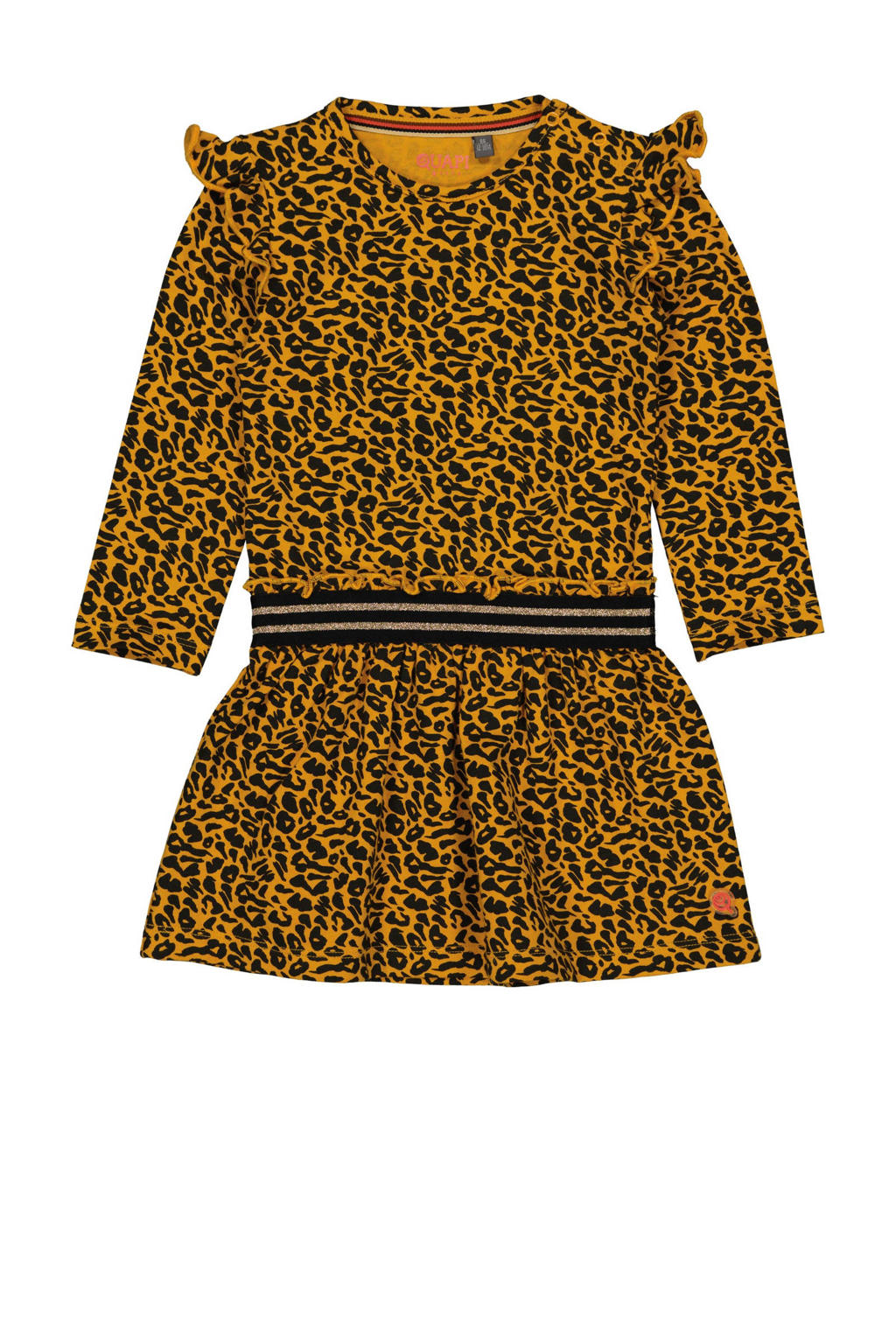 Quapi Mini jurk Sade met dierenprint en ruches geel/zwart