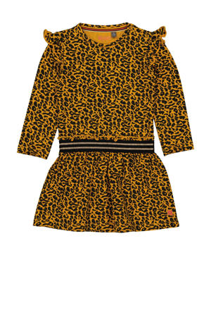 jurk Sade met dierenprint en ruches geel/zwart