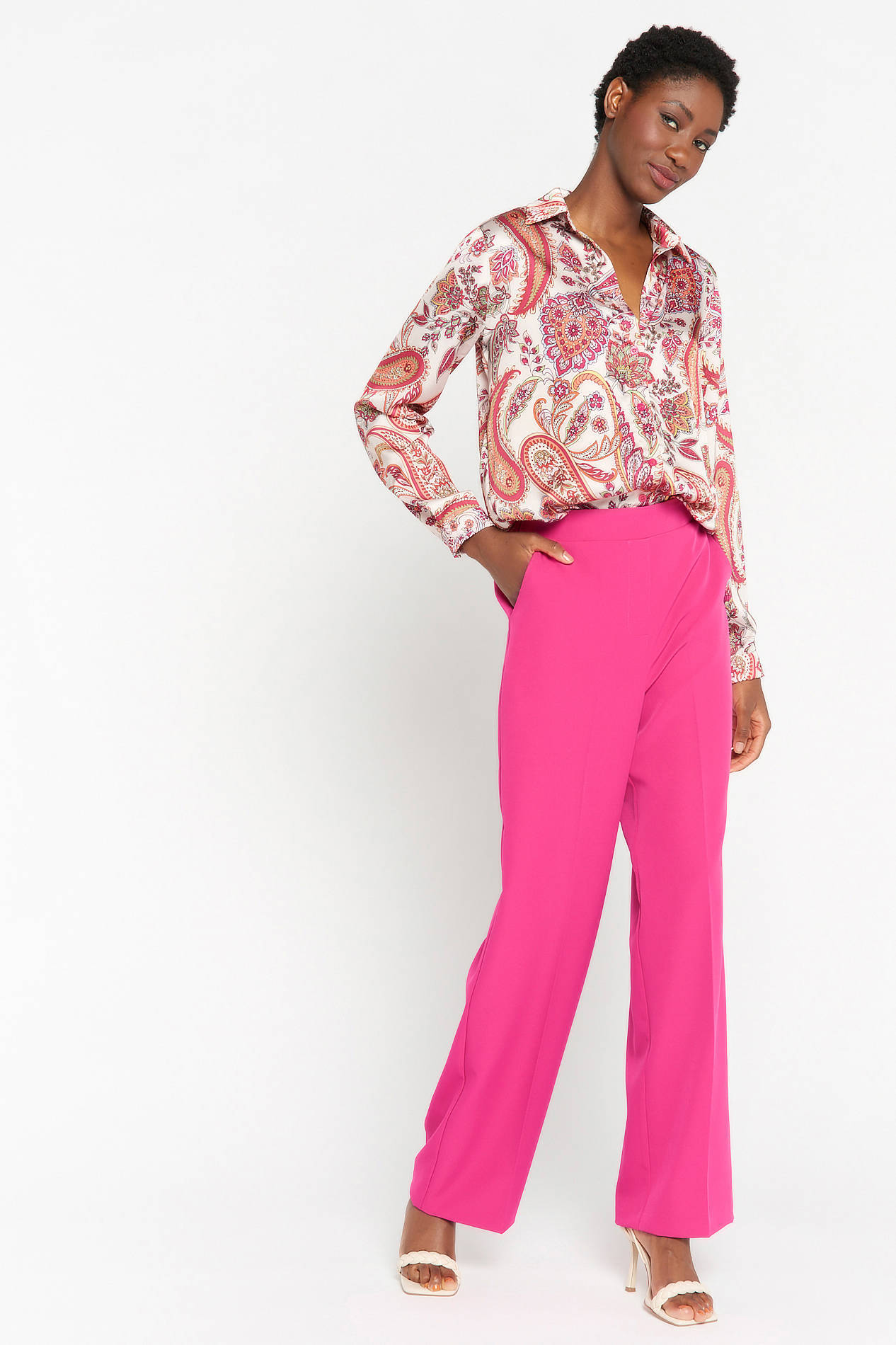 LOLALIZA high waist wide leg palazzo broek roze | wehkamp