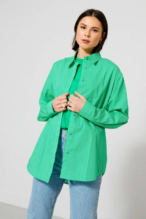 gestreepte geweven blouse van biologisch katoen groen/wit