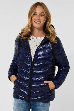 gewatteerde jas van gerecycled polyester donkerblauw