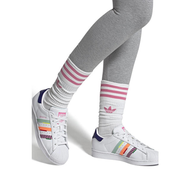 thee mini browser adidas Originals Superstar sneakers wit/donkerblauw/groen/oranje | wehkamp
