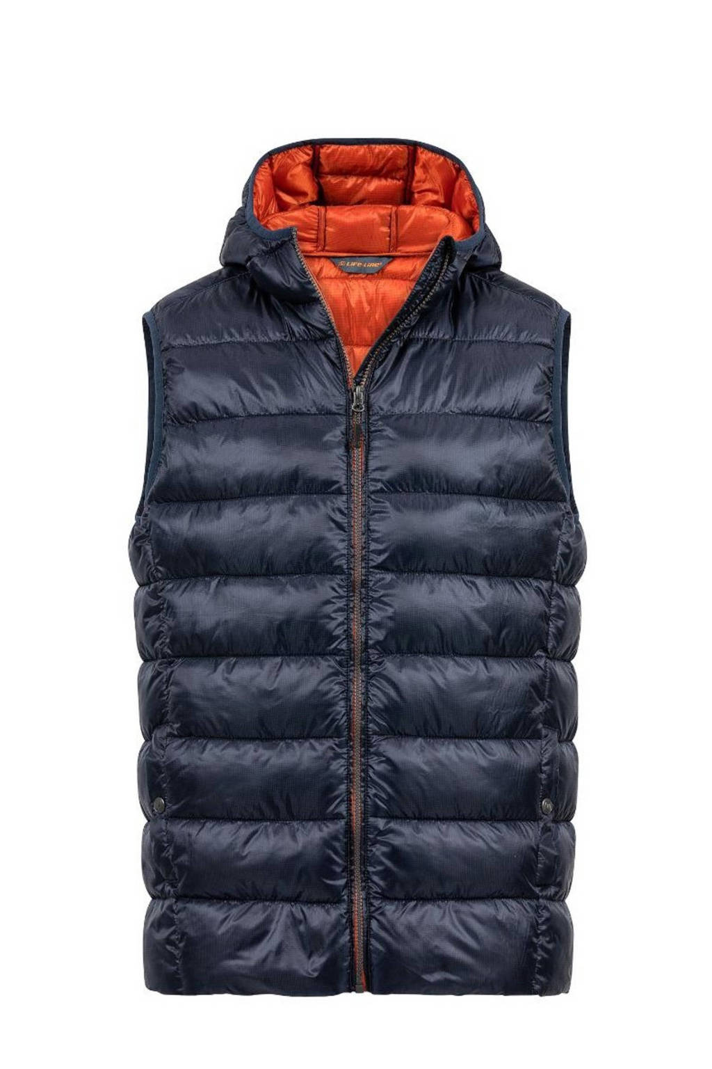 Marineblauwe heren Life-Line outdoor bodywarmer Larry van nylon met capuchon en ritssluiting
