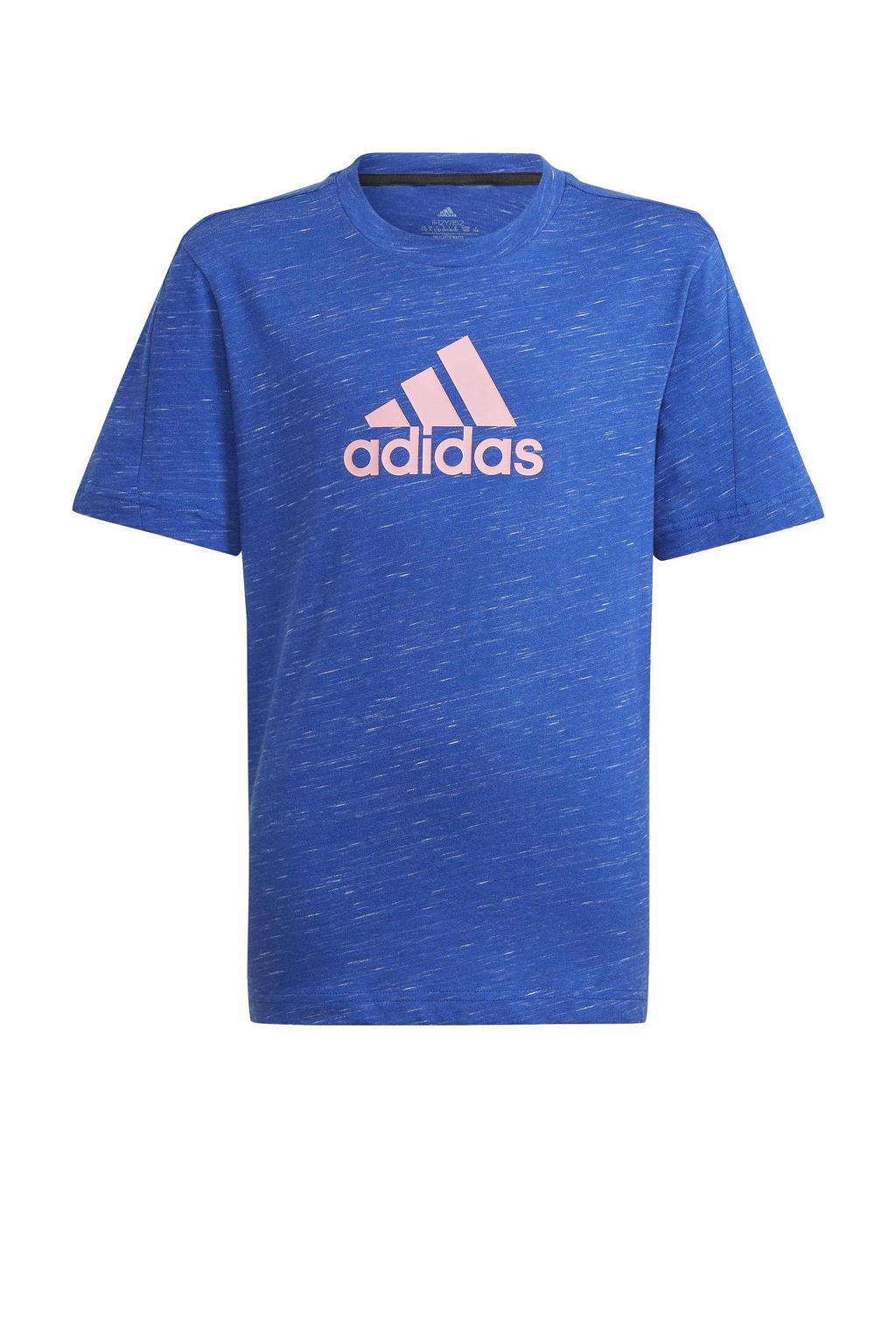 Blauwe jongens en meisjes adidas Performance sport T-shirt van katoen met melée print, korte mouwen en ronde hals