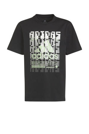 T-shirt met printopdruk zwart/wit/limegroen