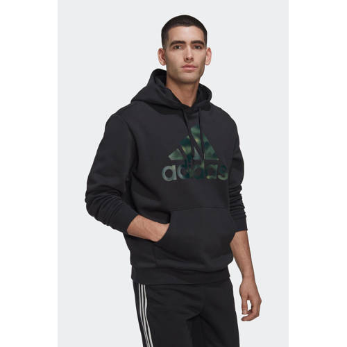 adidas Performance fleece sporthoodie zwart