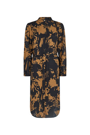 blouse jurk GINO met all over print en ceintuur zwart/oranje