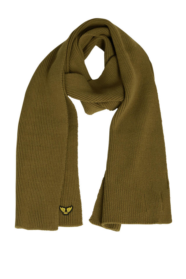 Weggegooid reflecteren Mantel PME Legend rib gebreide sjaal met logo olijfgroen | wehkamp