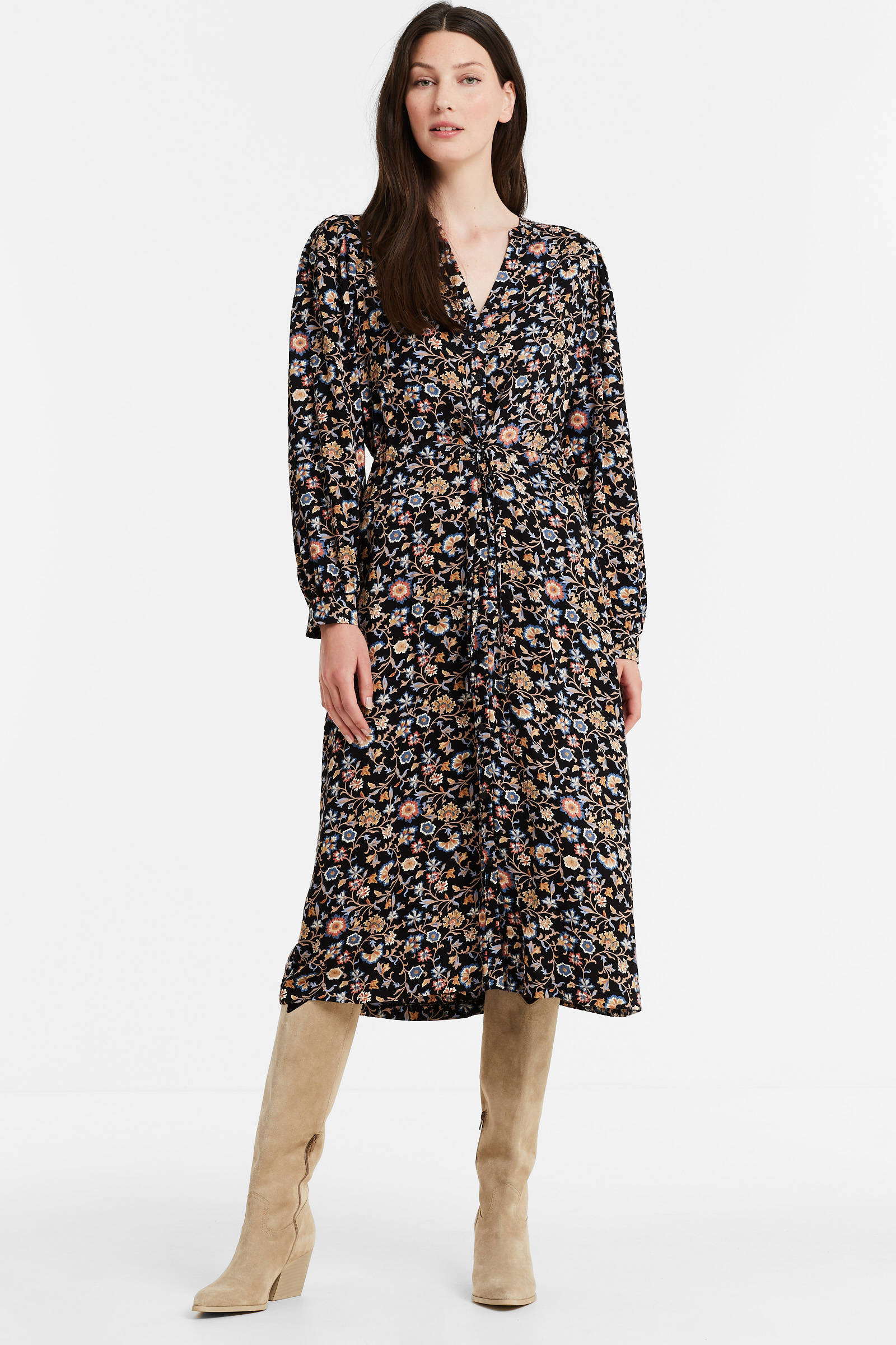 Geisha gebloemde jurk zwart/geel/oranje | wehkamp