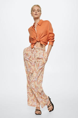 high waist wide leg palazzo broek met paisleyprint oranje/beige/paars