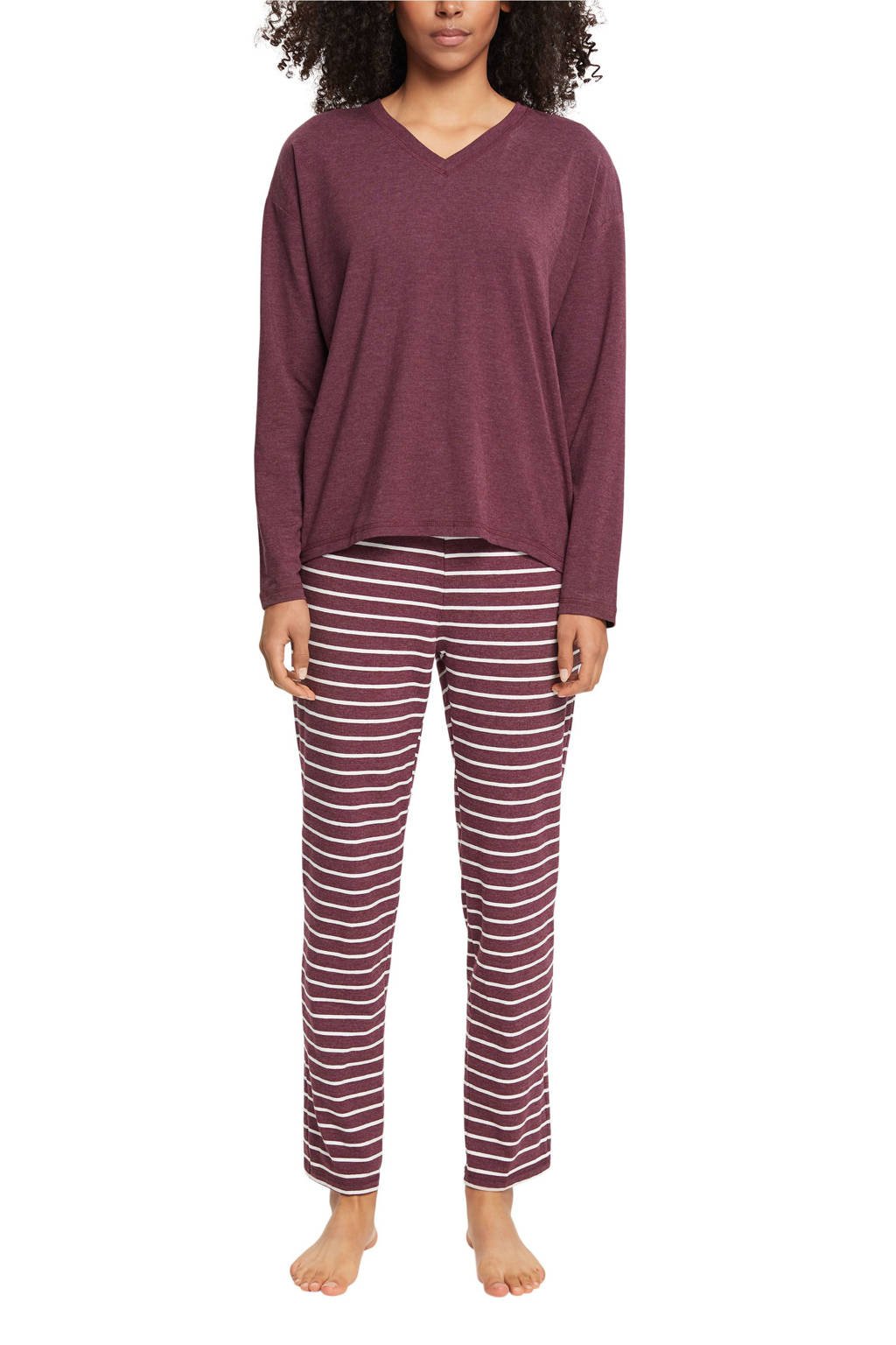 Beweren Maryanne Jones hybride ESPRIT Women Bodywear pyjama met strepen donkerrood/wit | wehkamp