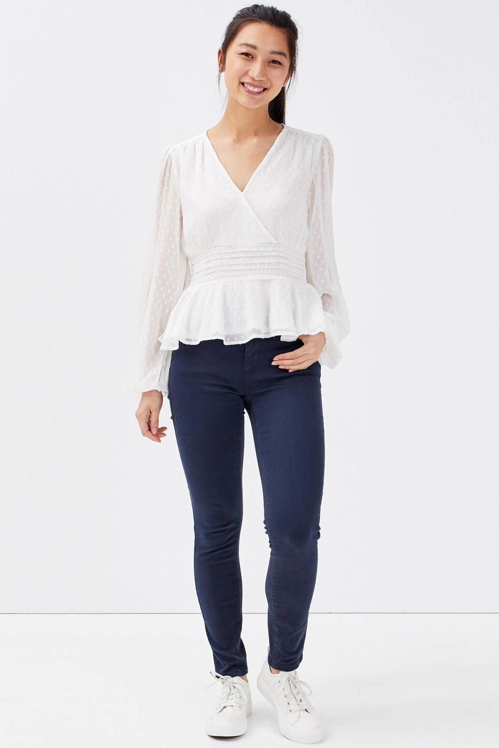 Donkerblauwe dames Cache Cache slim fit jeans van denim met regular waist en effen