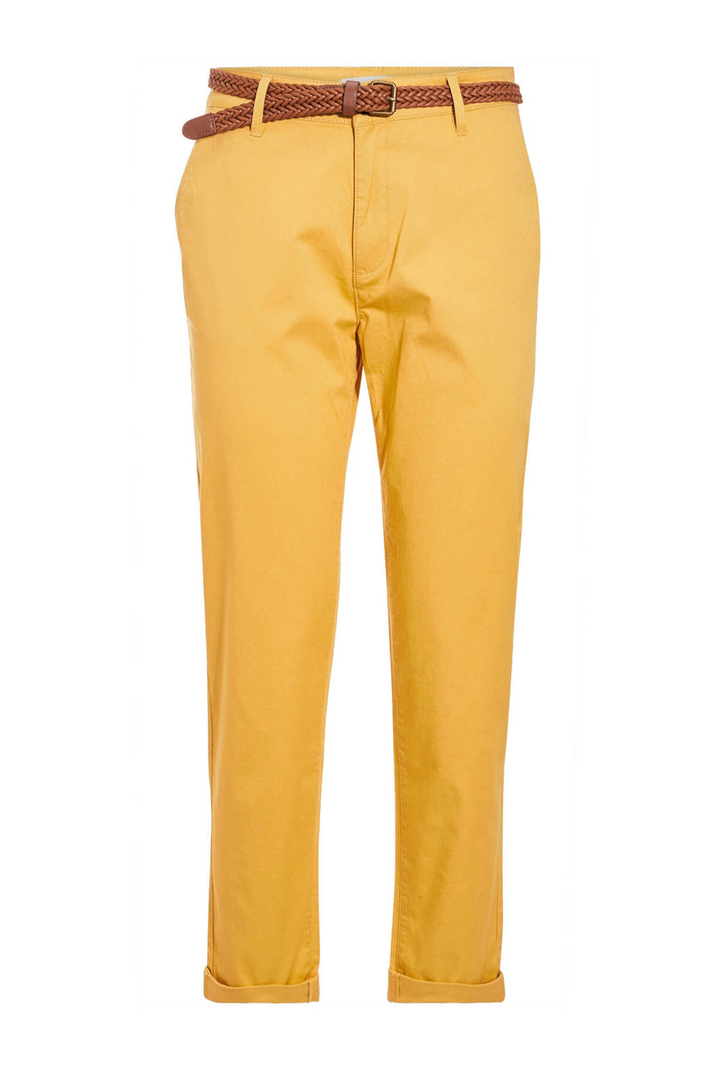 Gele dames Cache Cache cropped slim fit broek van stretchkatoen met regular waist