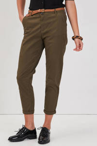 Donkergroene dames Cache Cache cropped slim fit broek van stretchkatoen met regular waist