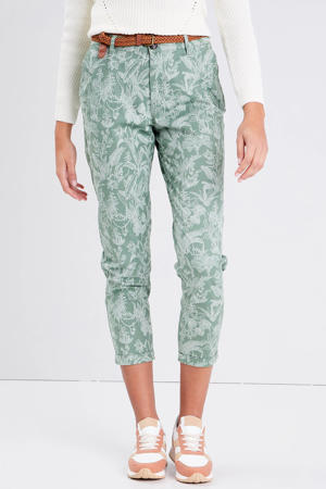 cropped slim fit broek met bladprint groen