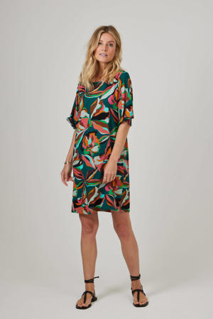 jurk Missy met all over print groen/rood/oranje