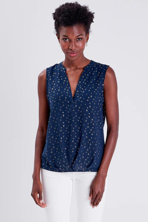 gebloemde top donkerblauw/beige