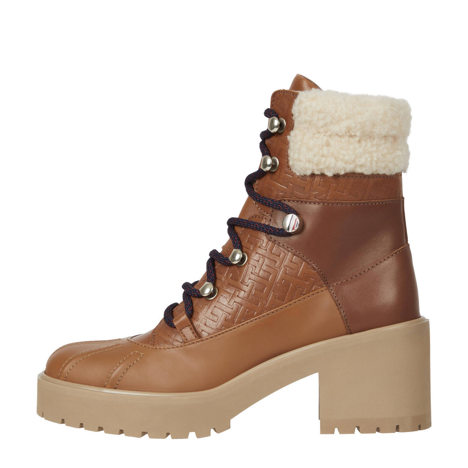 Tommy Hilfiger leren veterboots cognac | wehkamp