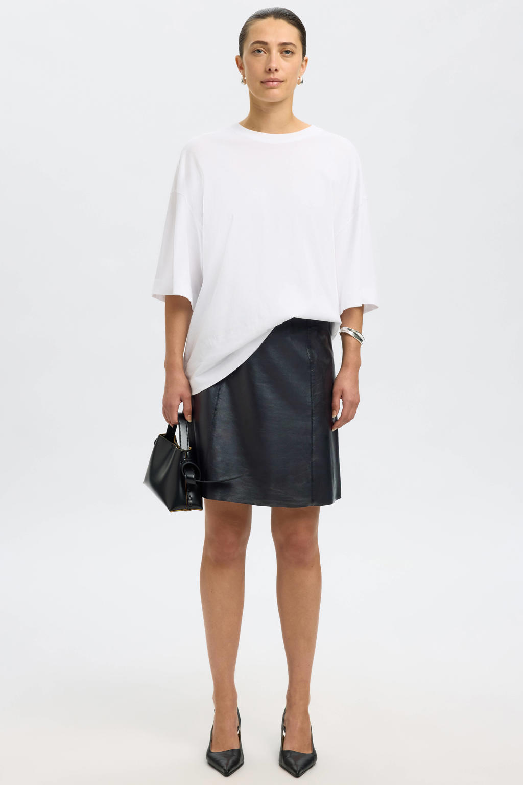 Selected leren rok SLFNEW zwart