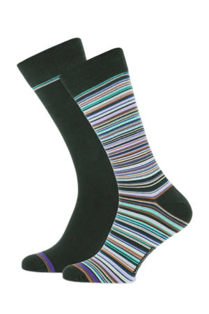 gestreepte sokken Conor - set van 2 donkergroen/multi