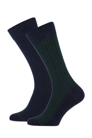 sokken Anton met pied-de-poule print - set van 2 donkerblauw/donkergroen