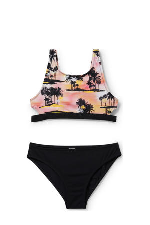 crop bikini zwart/roze