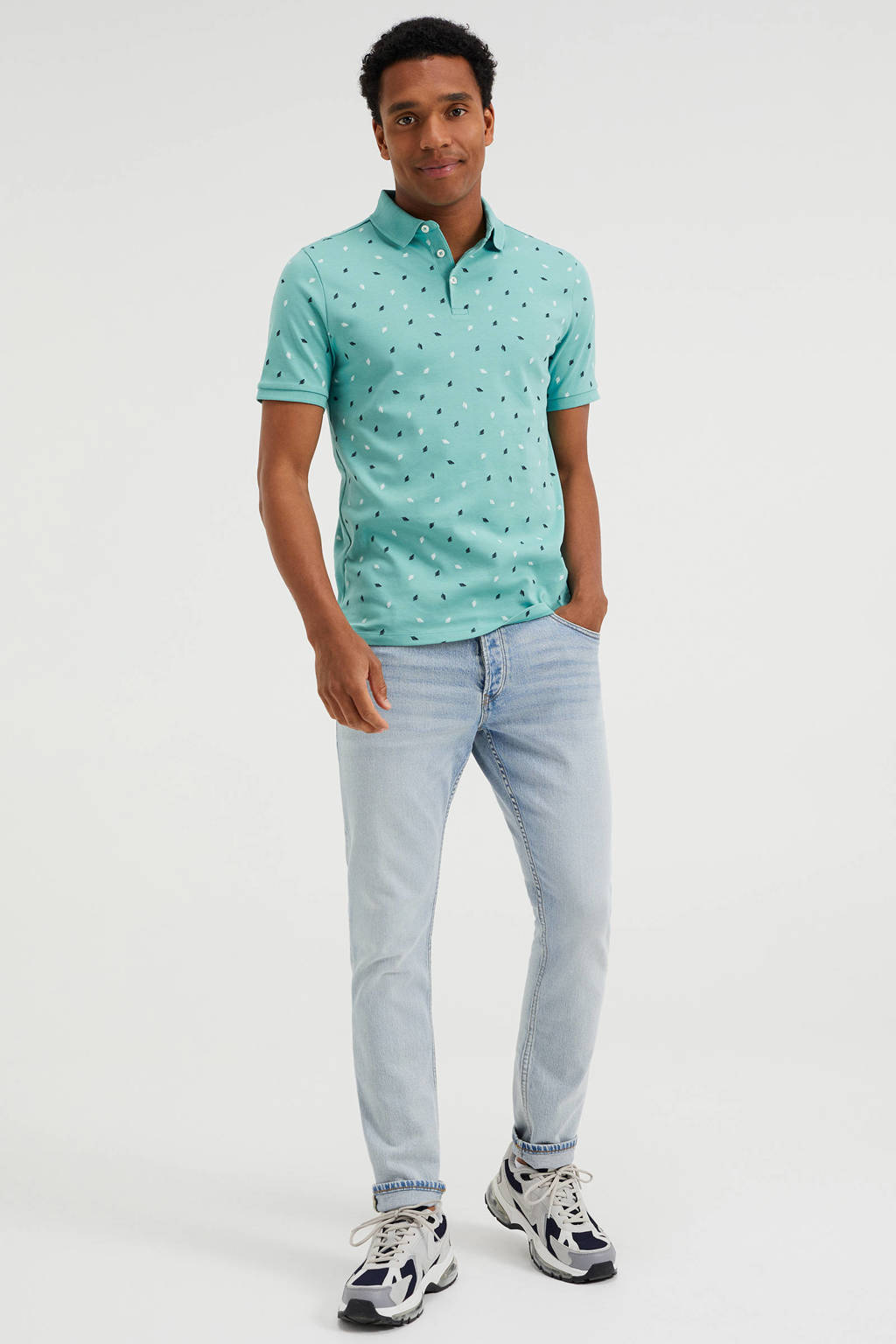 WE Fashion slim fit polo met all over print groen