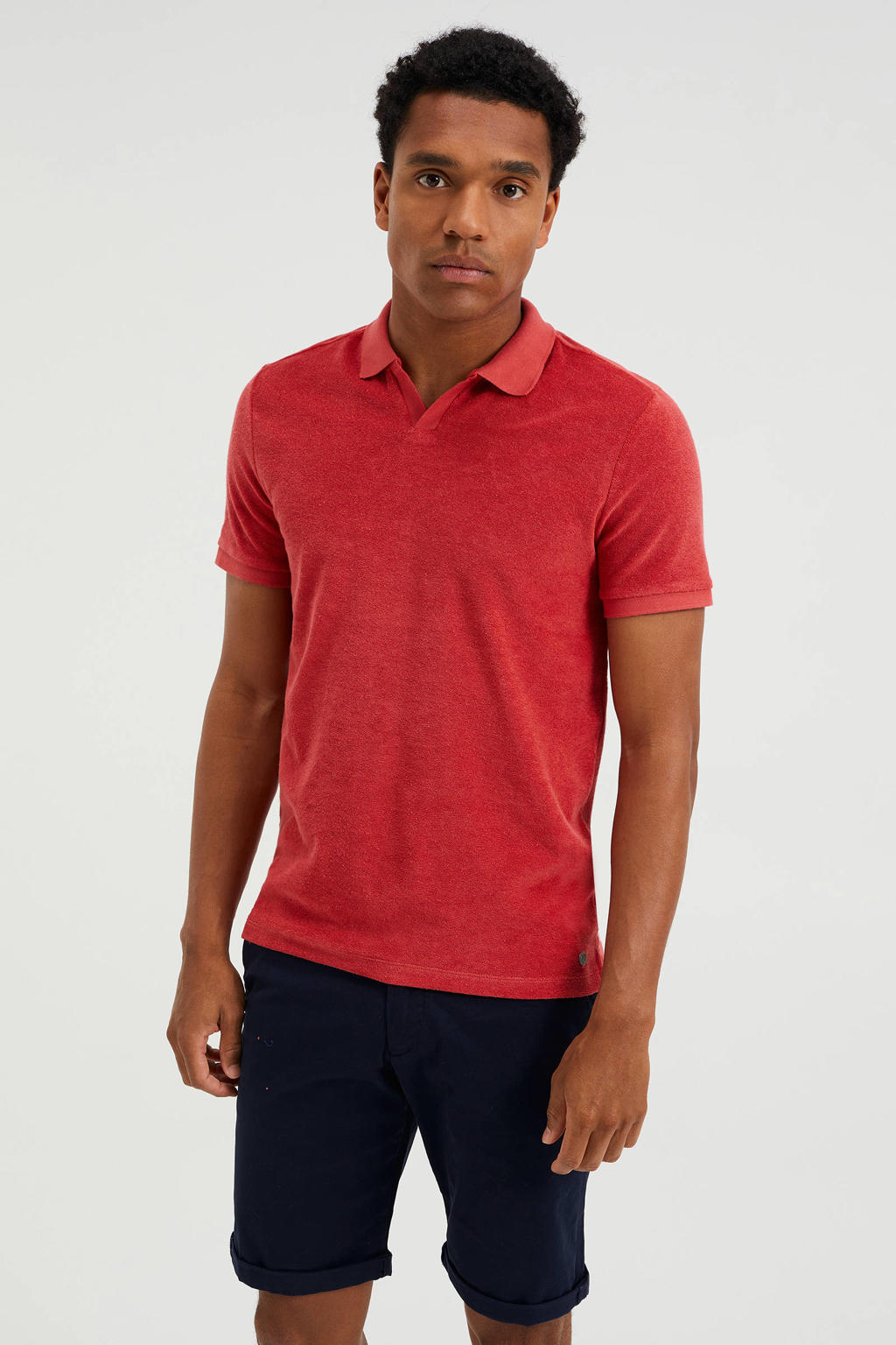 WE Fashion badstof slim fit polo rood