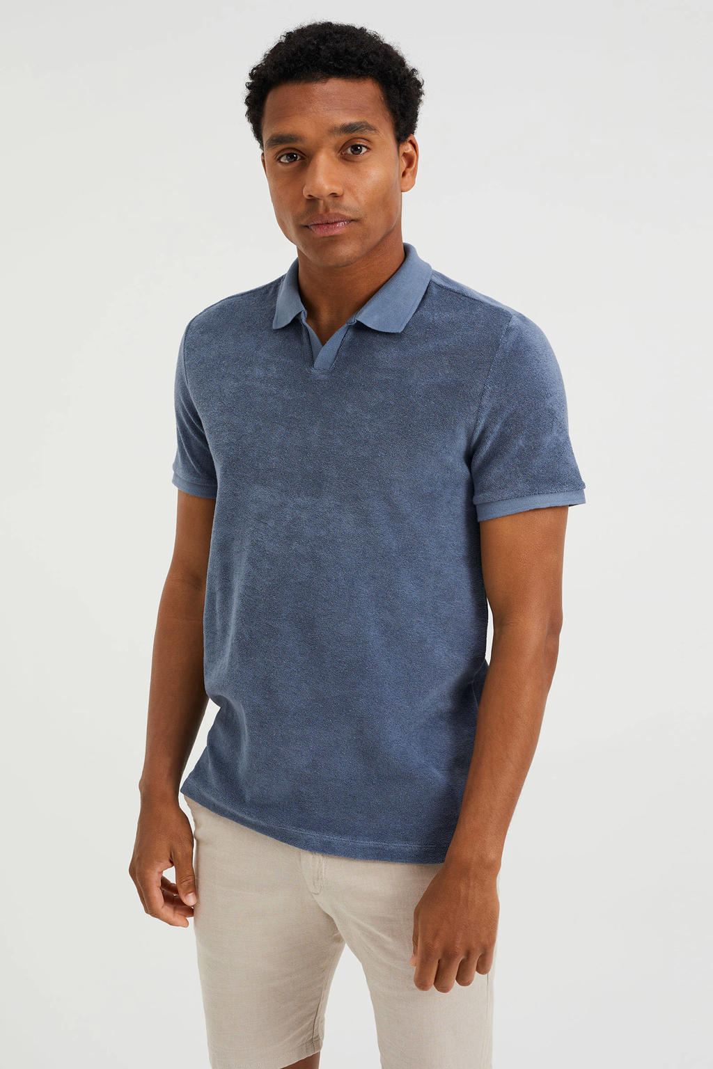 WE Fashion badstof slim fit polo blauw