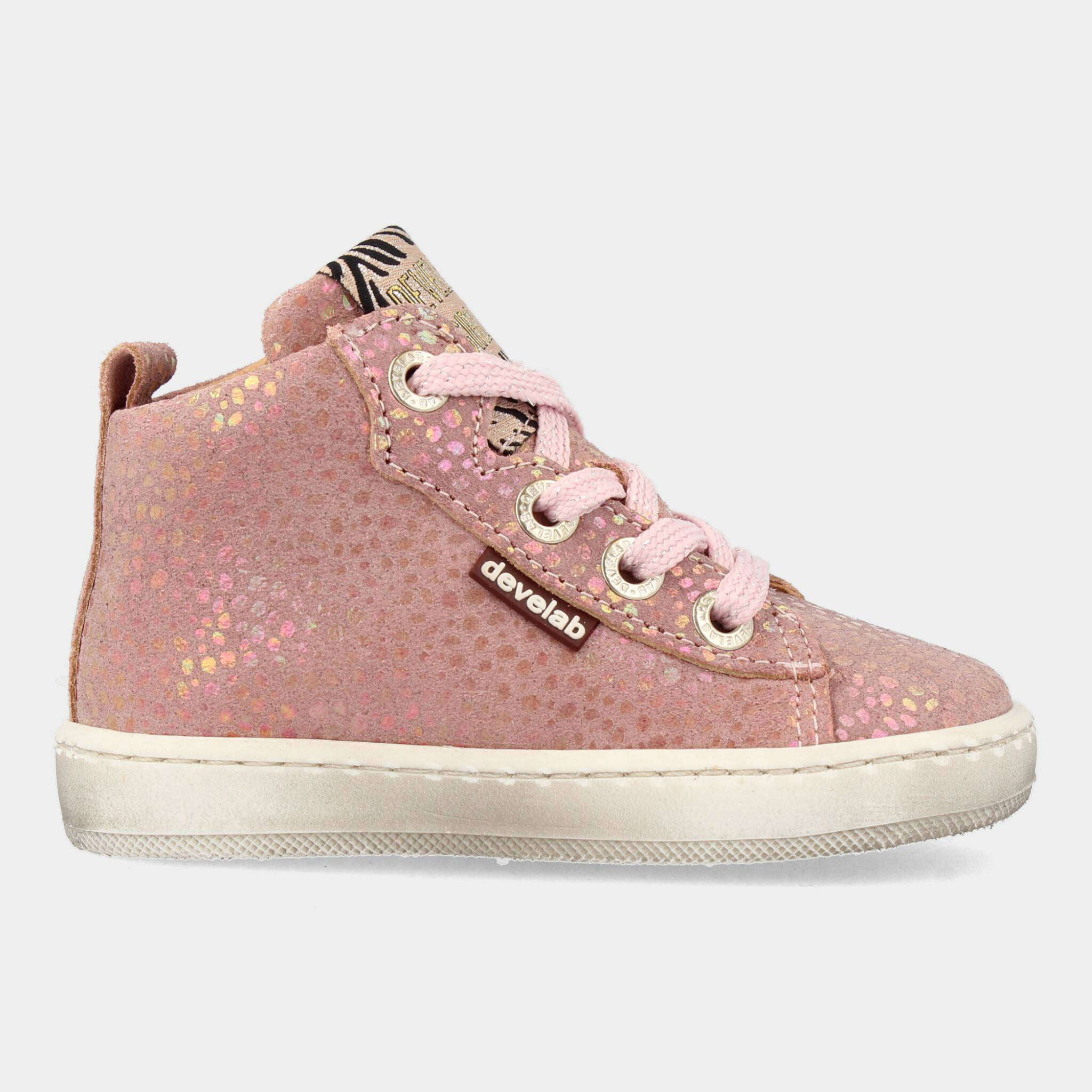 Develab 41602 leren sneakers met dierenprint oudroze | wehkamp