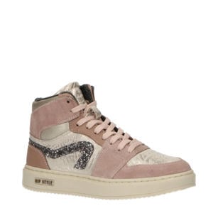 H1665  leren sneakers roze/zilver