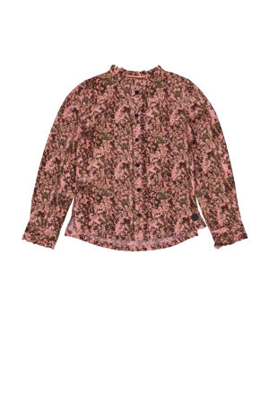 blouse Ami met all over print en ruches roze/bruin