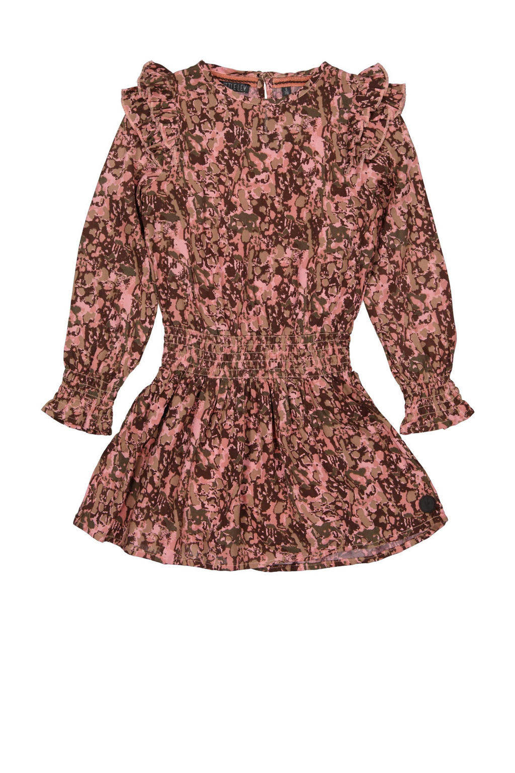 LEVV jurk Babet met all over print en ruches roze/bruin