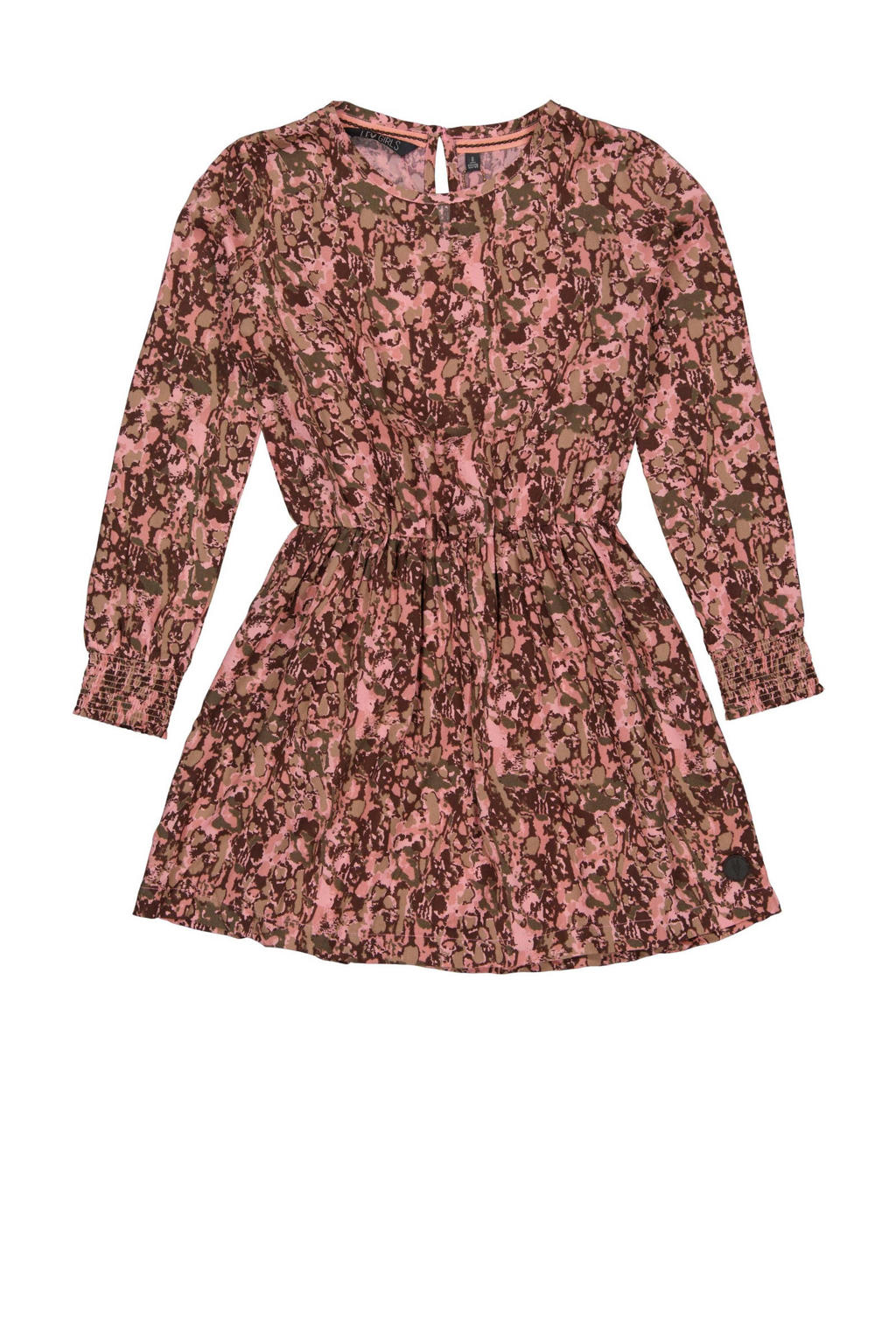 LEVV jurk Aafke met all over print roze/bruin