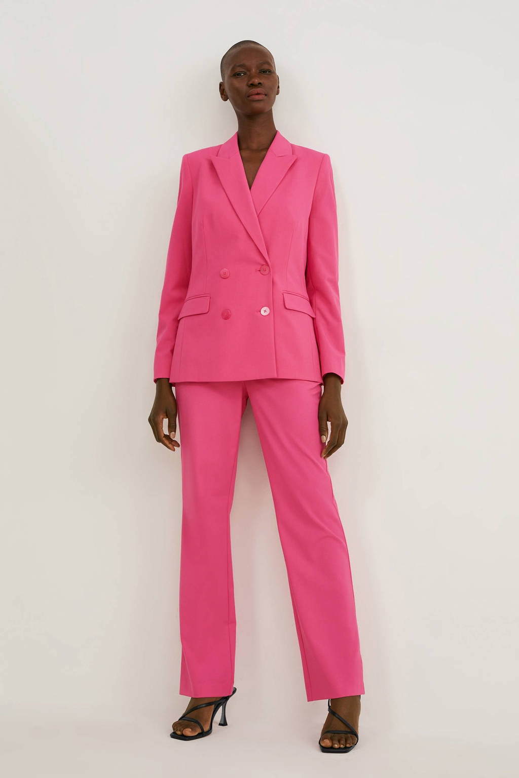 Roze dames C&A blazer van polyester met lange mouwen, reverskraag en double breasted sluiting