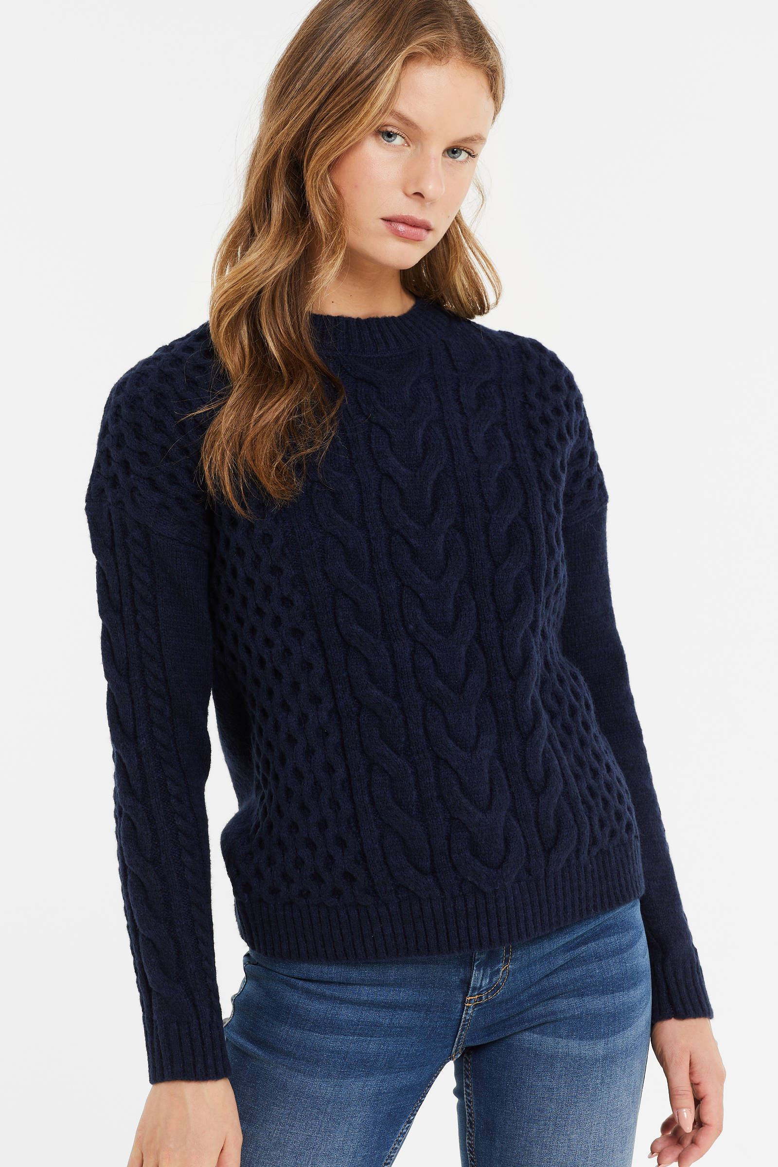 Kleding Dameskleding Sweaters Pullovers Blauwe hand gebreide pullover Chunky gebreide dames trui met exstra lange mouwen Maat M-L Klaar om te verzenden 