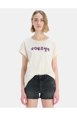 T-shirt Voyage  met grafische print zand/roze