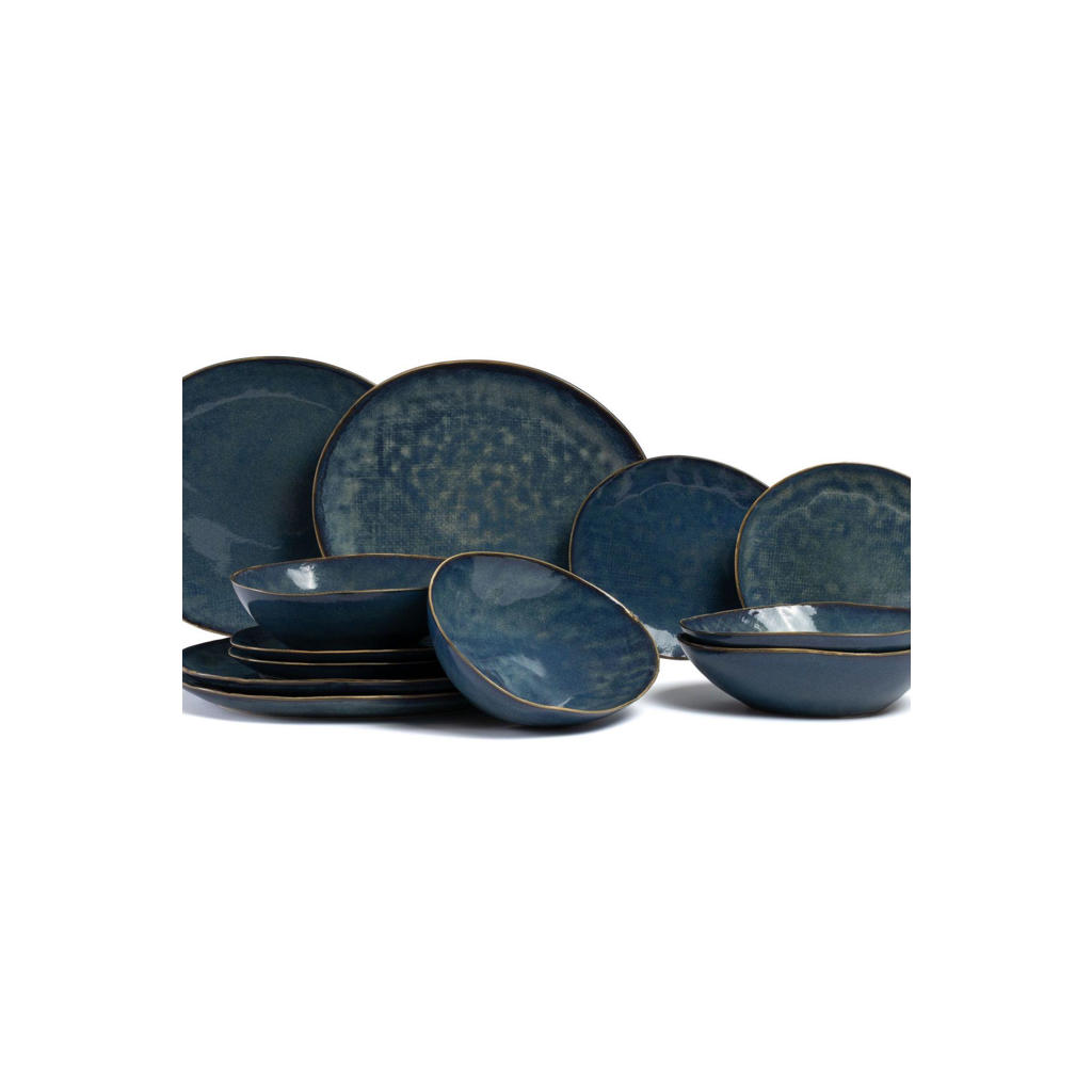 Cosy & Trendy Serviesset Aicha Blue 12-delig / 4 personen - 4 dinerborden, 4 ontbijtborden en 4 diepe borden