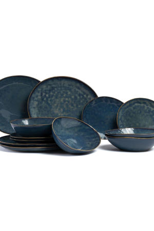 Serviesset Aicha Blue 12-delig / 4 personen - 4 dinerborden, 4 ontbijtborden en 4 diepe borden