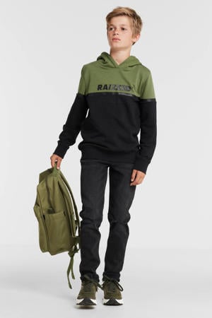 hoodie Walker met logo zwart/army groen