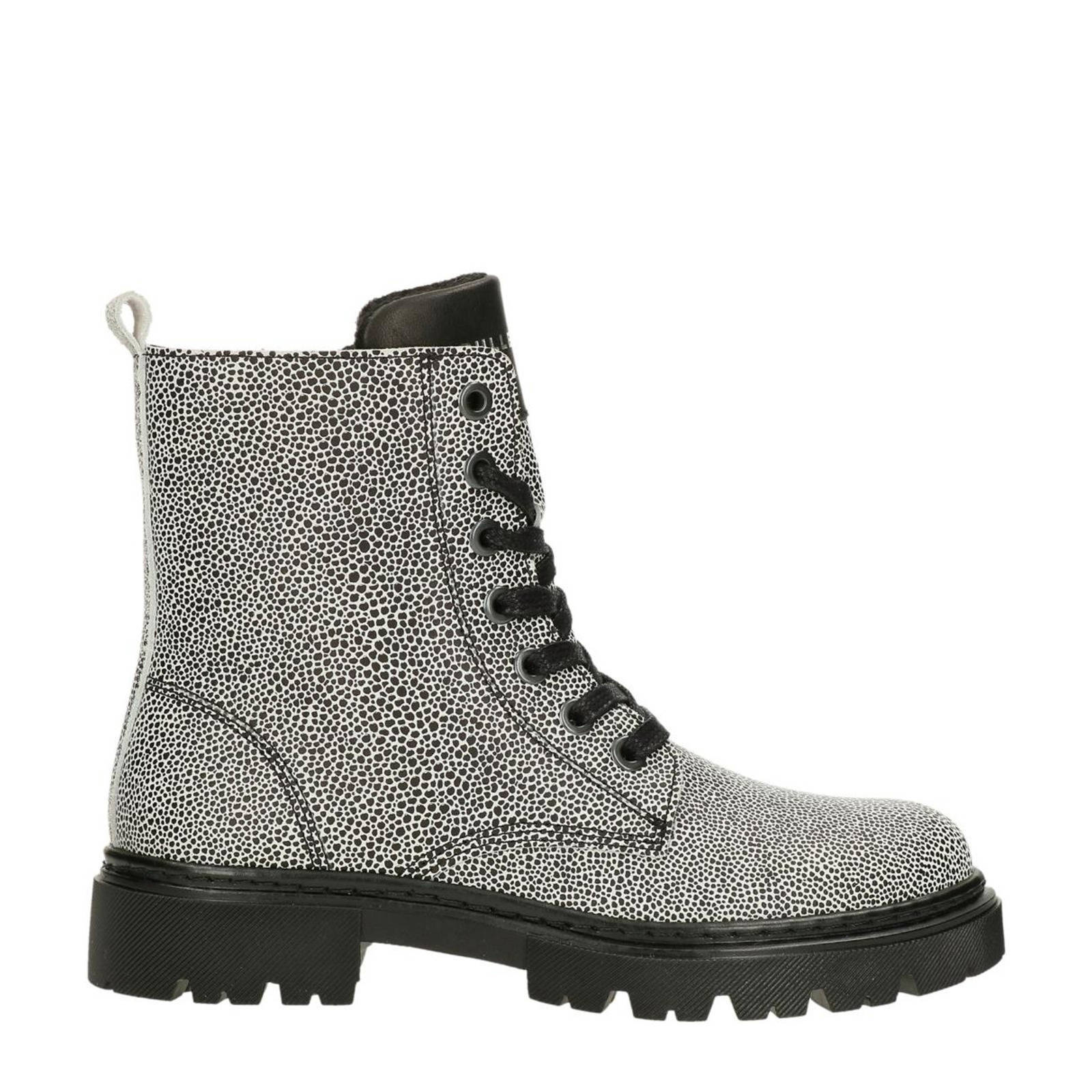 bullboxer leren veterboots wit/zwart | wehkamp
