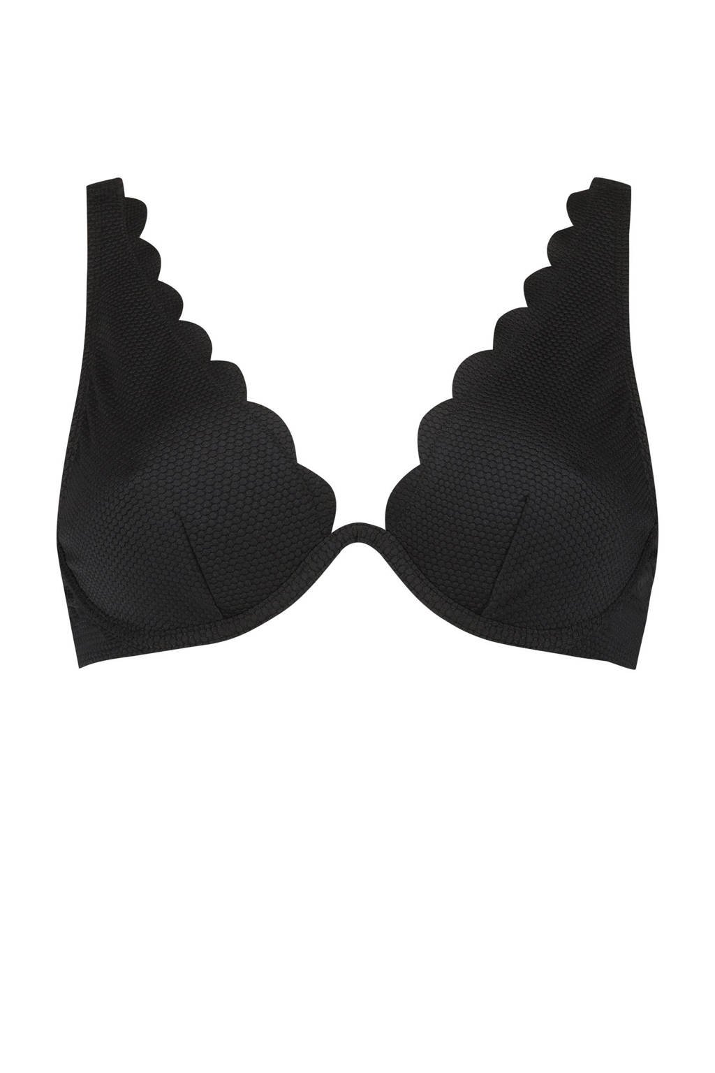Hunkemöller beugel bikinitop Scallop met structuur zwart