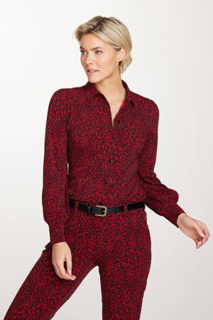 blouse van travelstof met all over print rood/zwart