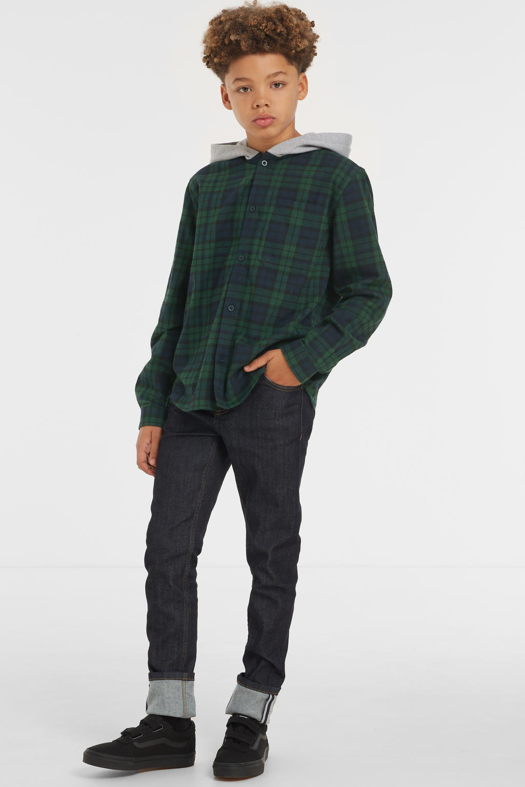 Donkerblauwe jongens Anytime slim fit jeans van denim met effen