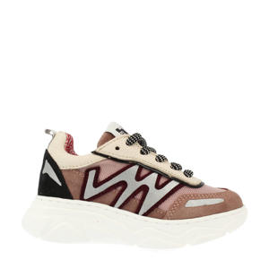13190  chunky leren sneakers taupe/beige