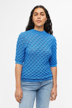 top OBJFRIELLE van gerecycled polyester blauw