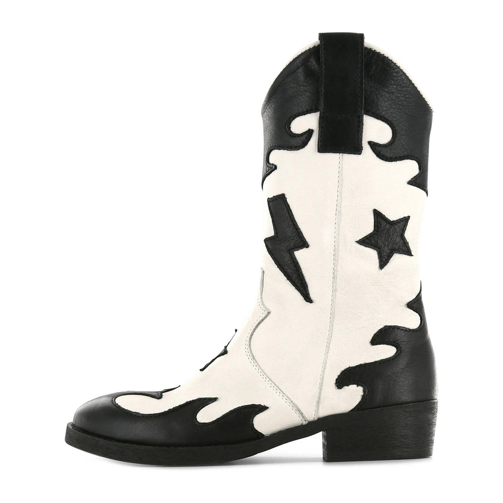 Shoesme WT22W116-B leren cowboylaarzen wit/zwart | wehkamp